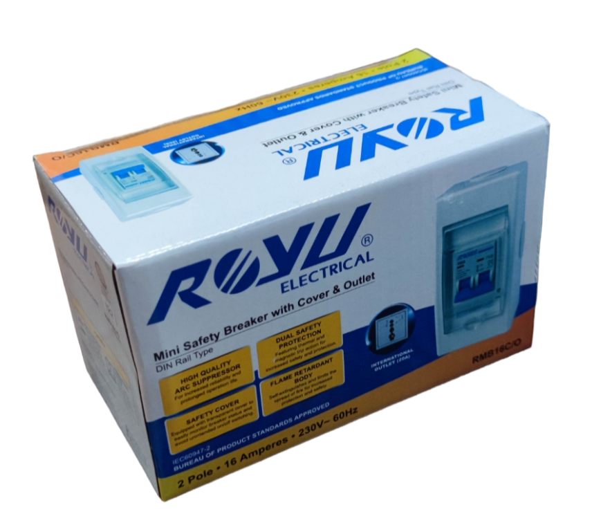 Royu 16A Circuit Breaker 220V 6KIAC with PVC Enclosure with Universal Outlet, Aircon Breaker With Cover RMB16C/O