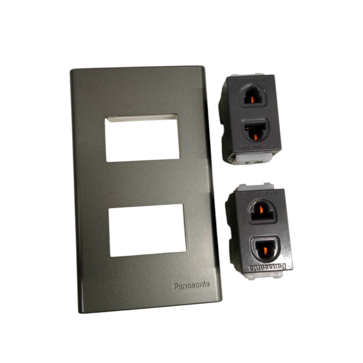 Panasonic 2 Gang Universal Convenience Outlet,2 Gang Universal Receptacle 16A 250V 16A 250V with Plate Cover Metallic Gray WEG6802MH-1/2XWEG10919H-5