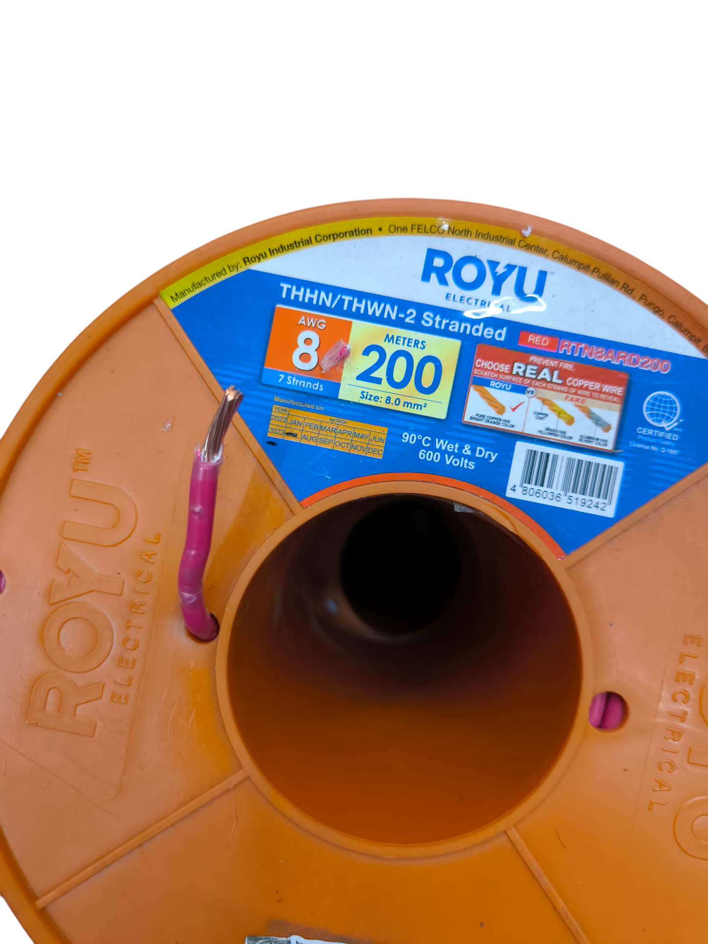 Royu 8.0mm THHN / THWN Pre cut Size Available in Red, White, Black, Blue, Green, and Yellow