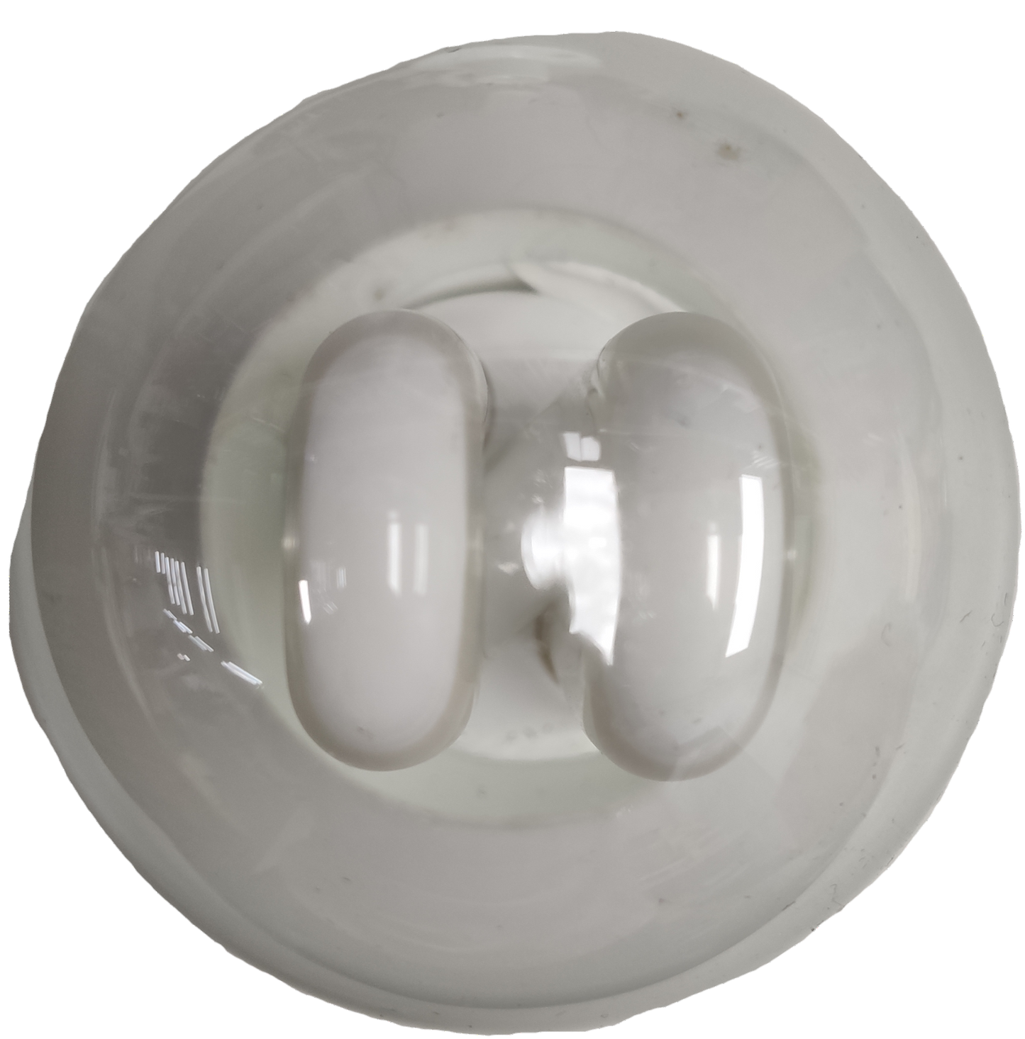 Top view of Megaman 6W Blue CFL Round 220V E27 compact fluorescent bulb showing spiral tube design