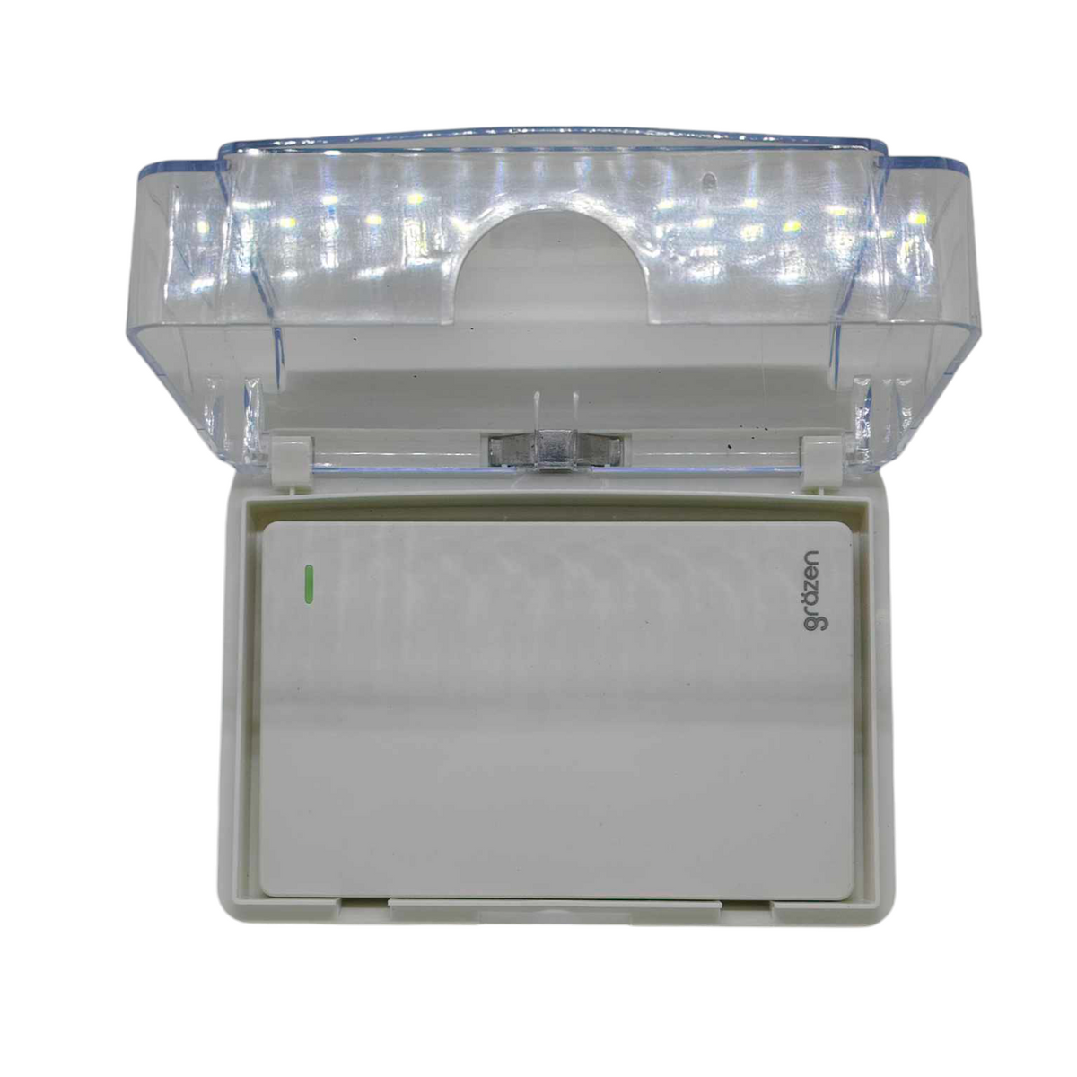 A white electronic control module with a transparent protective cover, shown open against a white background. The brand name 'syden' is printed on the side of the white casing.