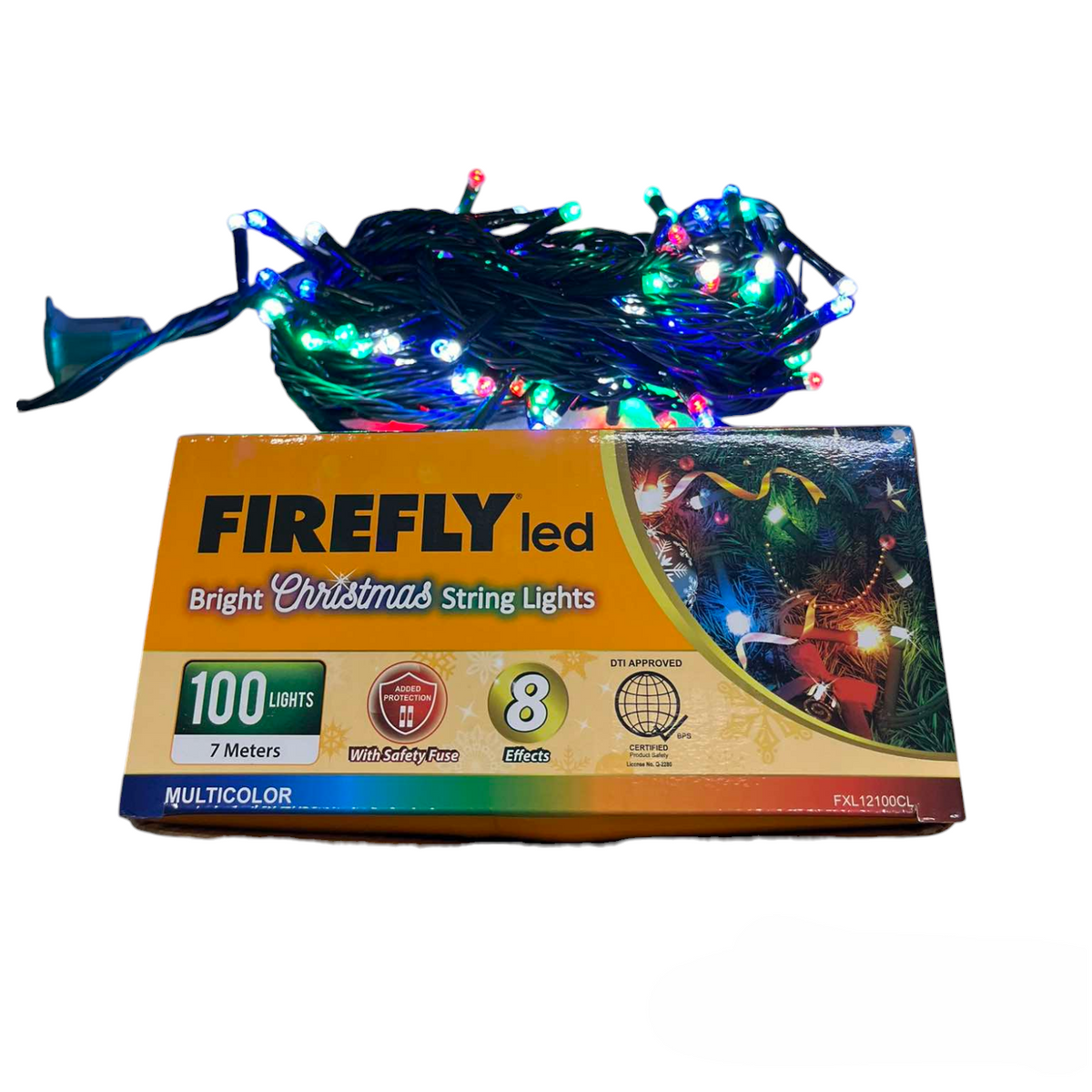 Firefly LED Christmas Light 100 LED Bulbs 7 Meters 7W 220V Multi Color 8 Effects Indoor Only Green Wire max 20 Connections FXL12100CL