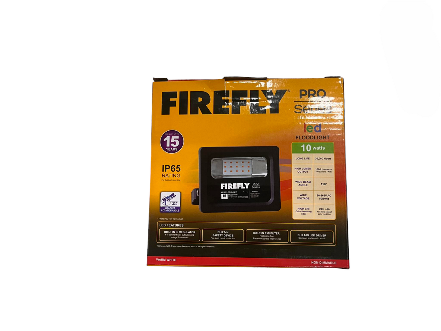 Firefly 10W LED Flood Light 220V Warm White 3000K FFL2010WW