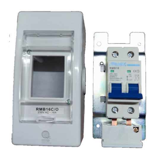 Royu 16A Circuit Breaker 220V 6KIAC with PVC Enclosure with Universal Outlet, Aircon Breaker With Cover RMB16C/O