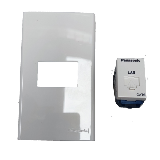 Panasonic 1 Gang CAT6 Data Outlet with Plate, 1 Gang CAT 6 Data Outlet with Plate, 1 Gang LAN Outlet CAT 6 with Plate, 1 Gang CAT6 Data Modular Jack with Plate WEG24886 / WEG6801W-1