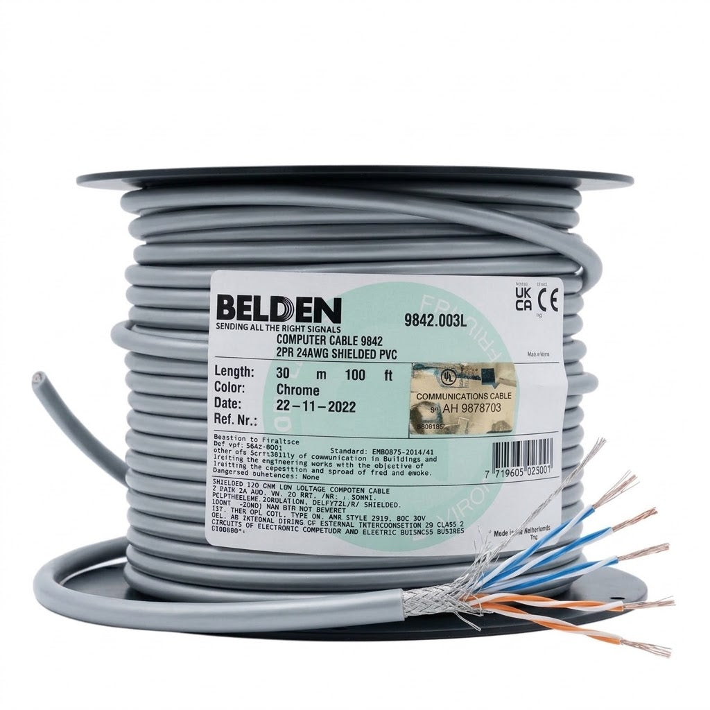 Belden Shielded Data Cable 2 Pairs 4 Cores 24AWG 0.25 mm² 30 m Silver Sheath Polyvinyl Chloride 9482