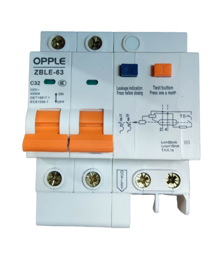 OPPLE 32A 4.5 KAIC 30mA 2P+N 220V ZBLE-63C32, ELCB, RCB RCBO RCCB Earth Leakage Circuit Breaker Residual Circuit Breaker
