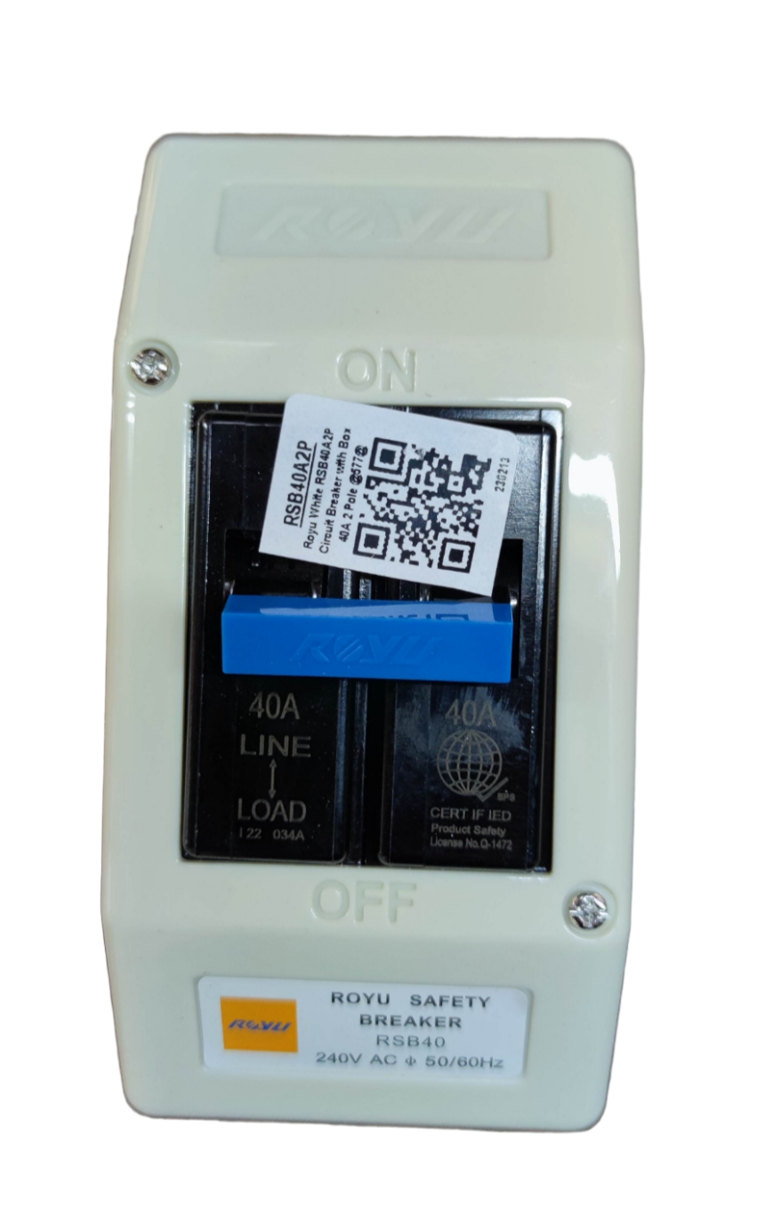 Royu 40A 2 Pole Circuit Breaker with PVC Enclosure RSB40A 40A Circuit Breaker with Housing