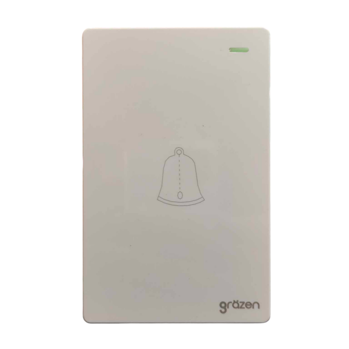 A rectangular beige electronic control panel with a minimalist bell icon in the center and the brand name 'gräzen' at the bottom right, shown against a plain white background.