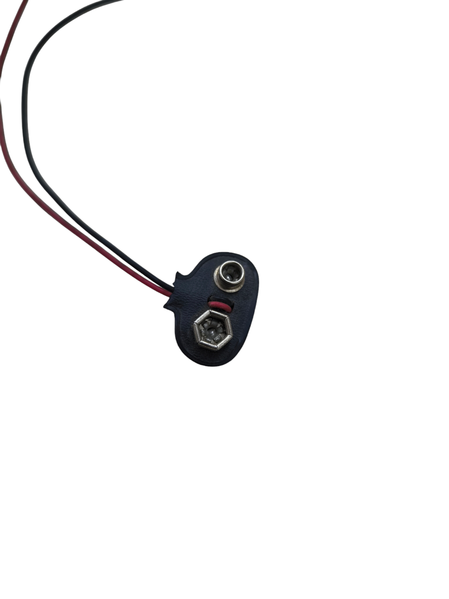 Black 9V battery snap connector with red and black wires for RC vehicles and batteries