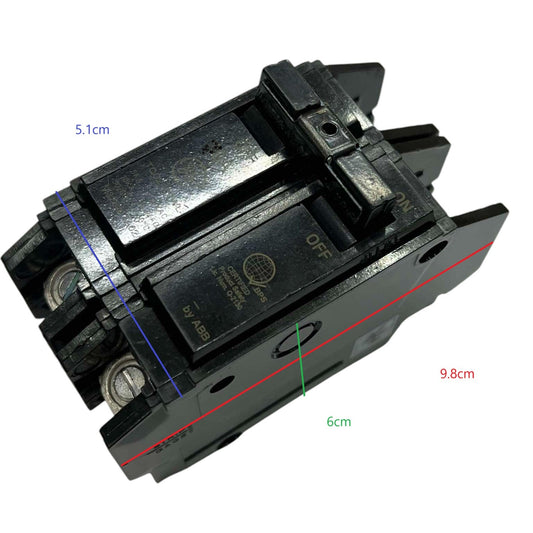 ABB GE 60A Circuit Breaker 2 Pole TQC2460WL with clear labeling and dimensions