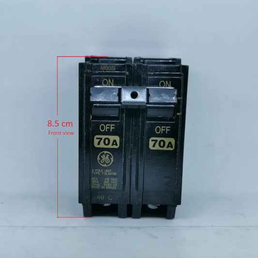 ABB 70A Circuit Breaker 2 Pole Single Phase with Front View Dimensions of 8.5 cm