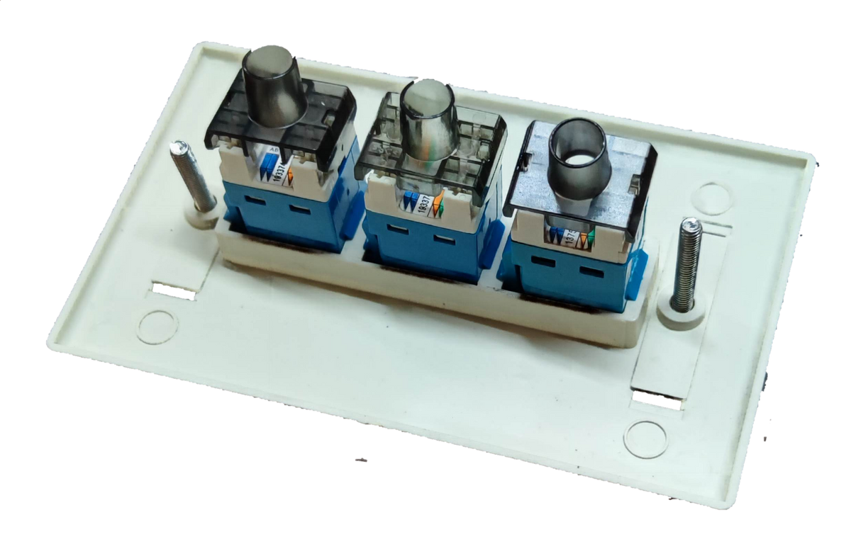 AMP network access points with three ports for cat 6 ethernet wall outlet installation