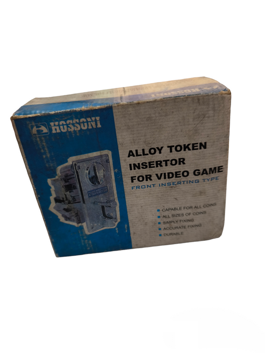 Alloy coin insertor slot part for video games, front-inserting type with durable design