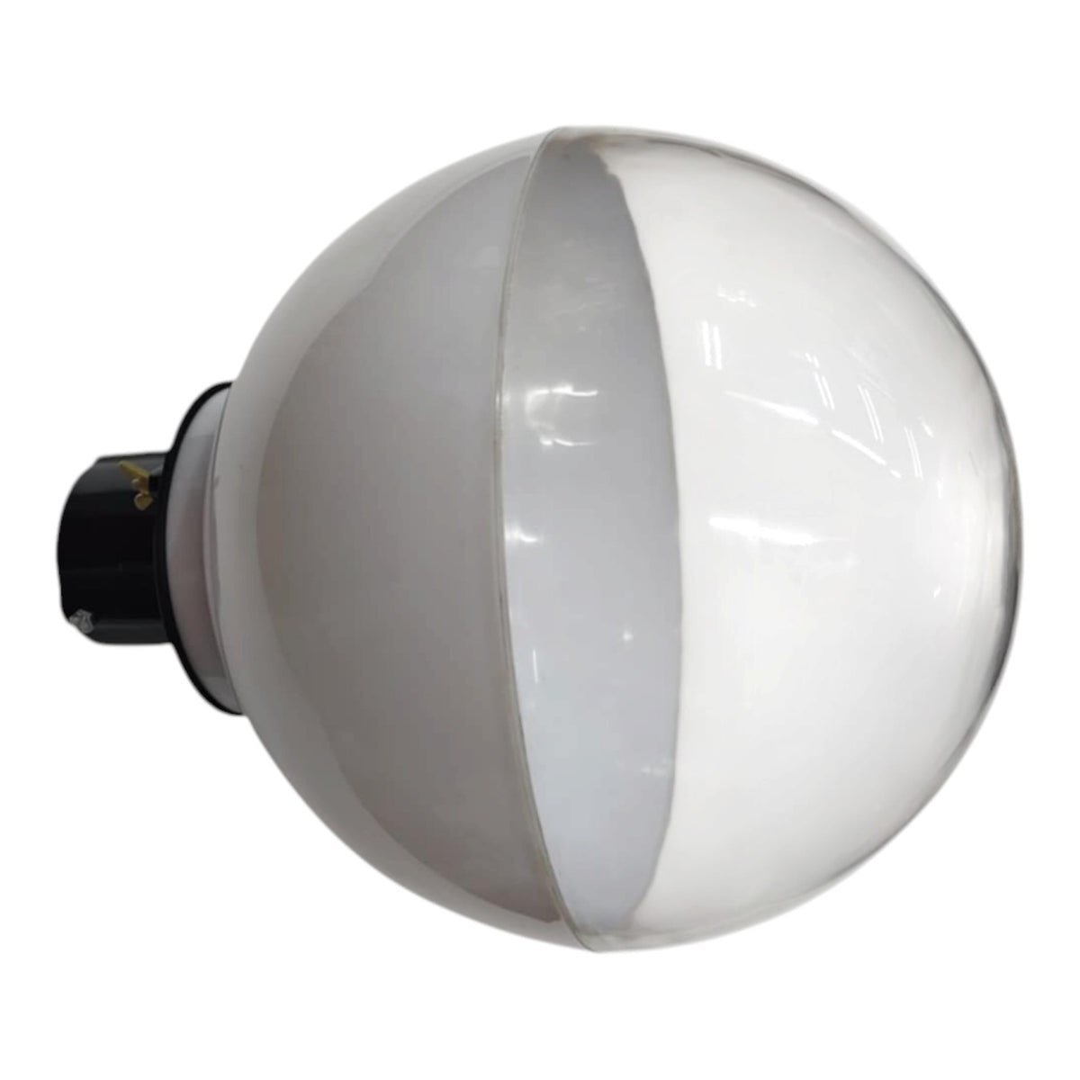 A spherical LED globe light with a clear outer dome and a white diffuser inside, mounted on a black socket, shown against a plain white background.