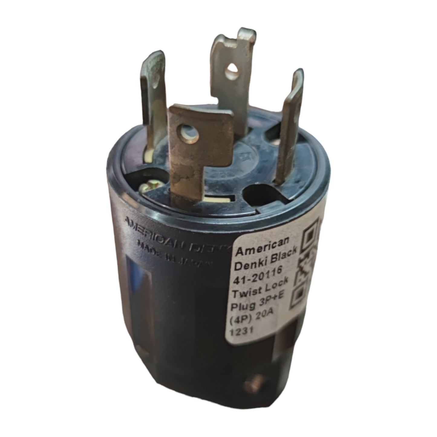 Electrical plug with American Denki branding on a white background American Denki 20A 250V 3P+E Twist Lock Plug 41-20116 Twistlock Plug Twist to Lock Electx Electrical Supply