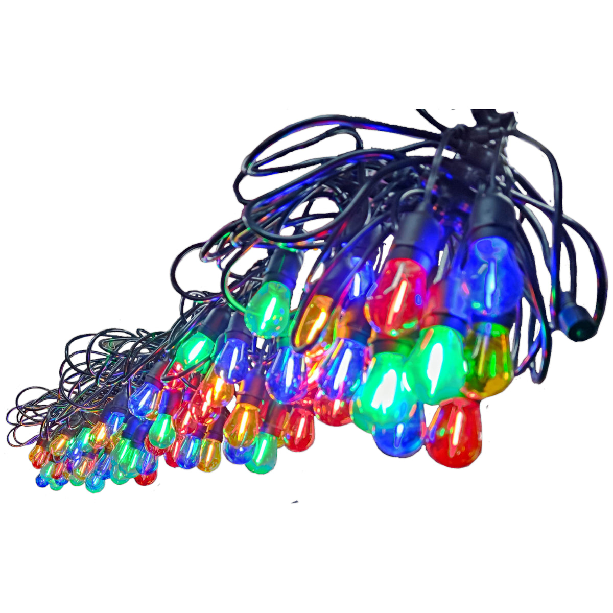 String of multicolored lights on a white background