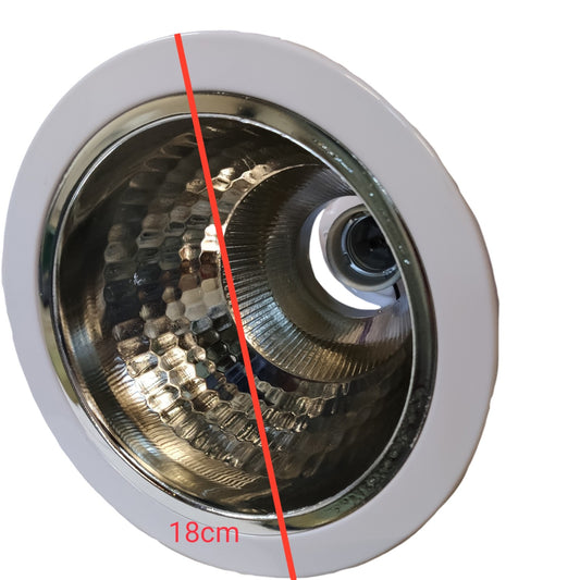 Close-up of a light bulb with a measurement label on a white background