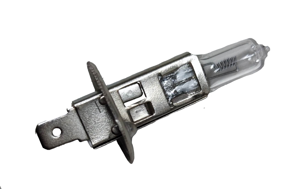 China 24V 100W H1 Halogen Bulb isolated on black background for vehicle lighting