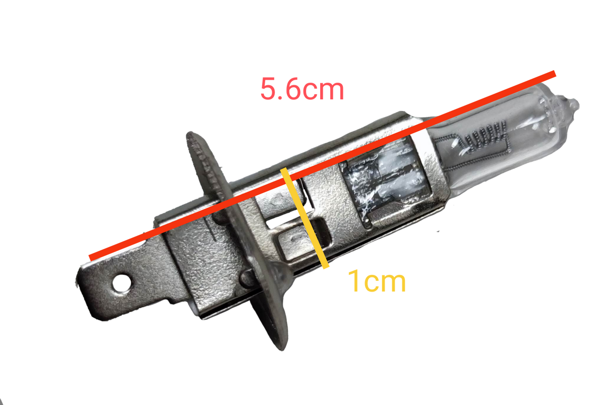 China 24V 100W H1 Halogen Bulb with metal base and glass enclosure showing measurements on black background