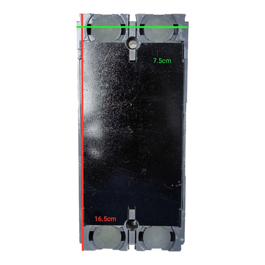 A replacement black LCD screen panel for a tablet, shown with red and green measurement lines and dimensions (16.5cm by 7.