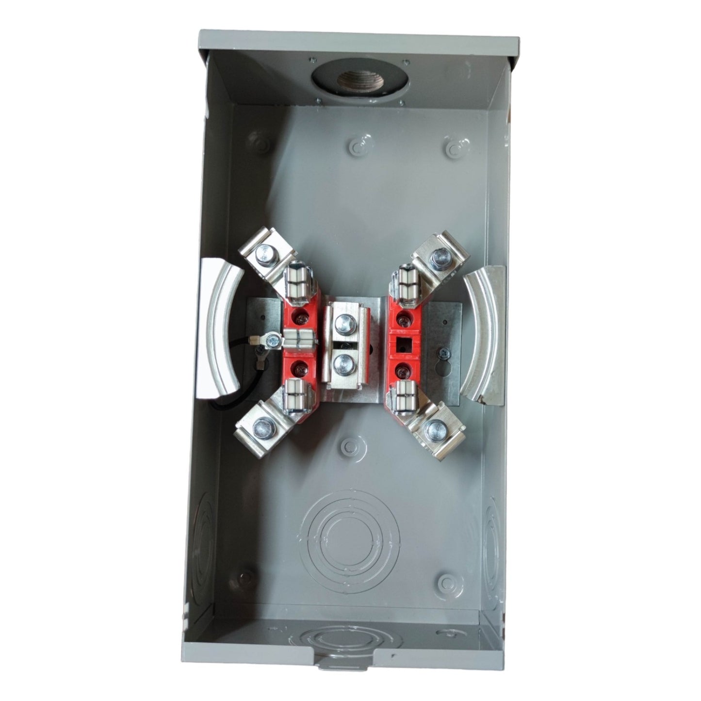 Electrical junction box with wiring connectors on a white background