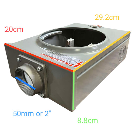 Measurement chart of a metal component with dimensions labeled on a white background