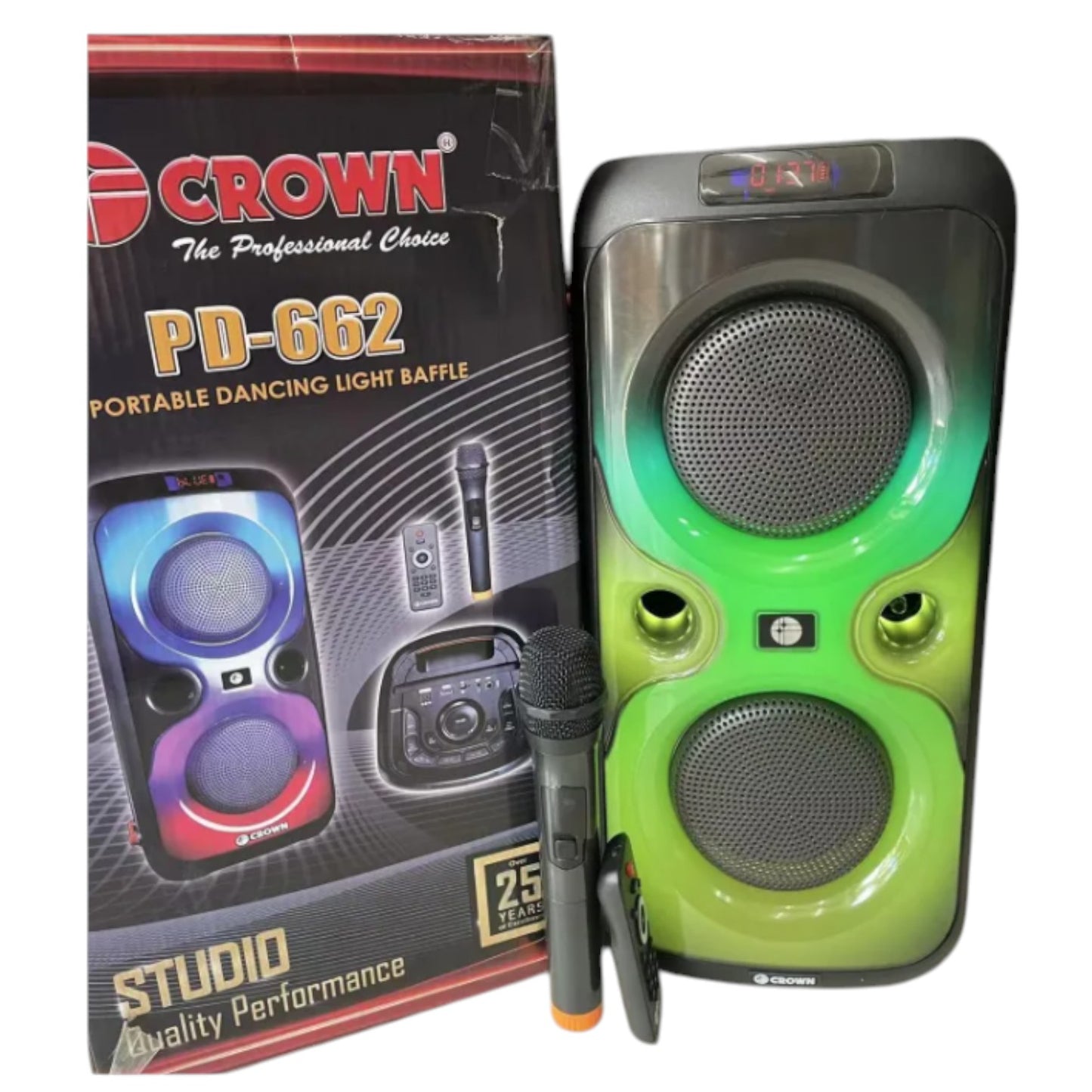 Crown 150W Portable Speaker 6 Woofer + 1.5 Tweeter w/ Remote Control Wireless Mic, Rechargeable Battery PD-662