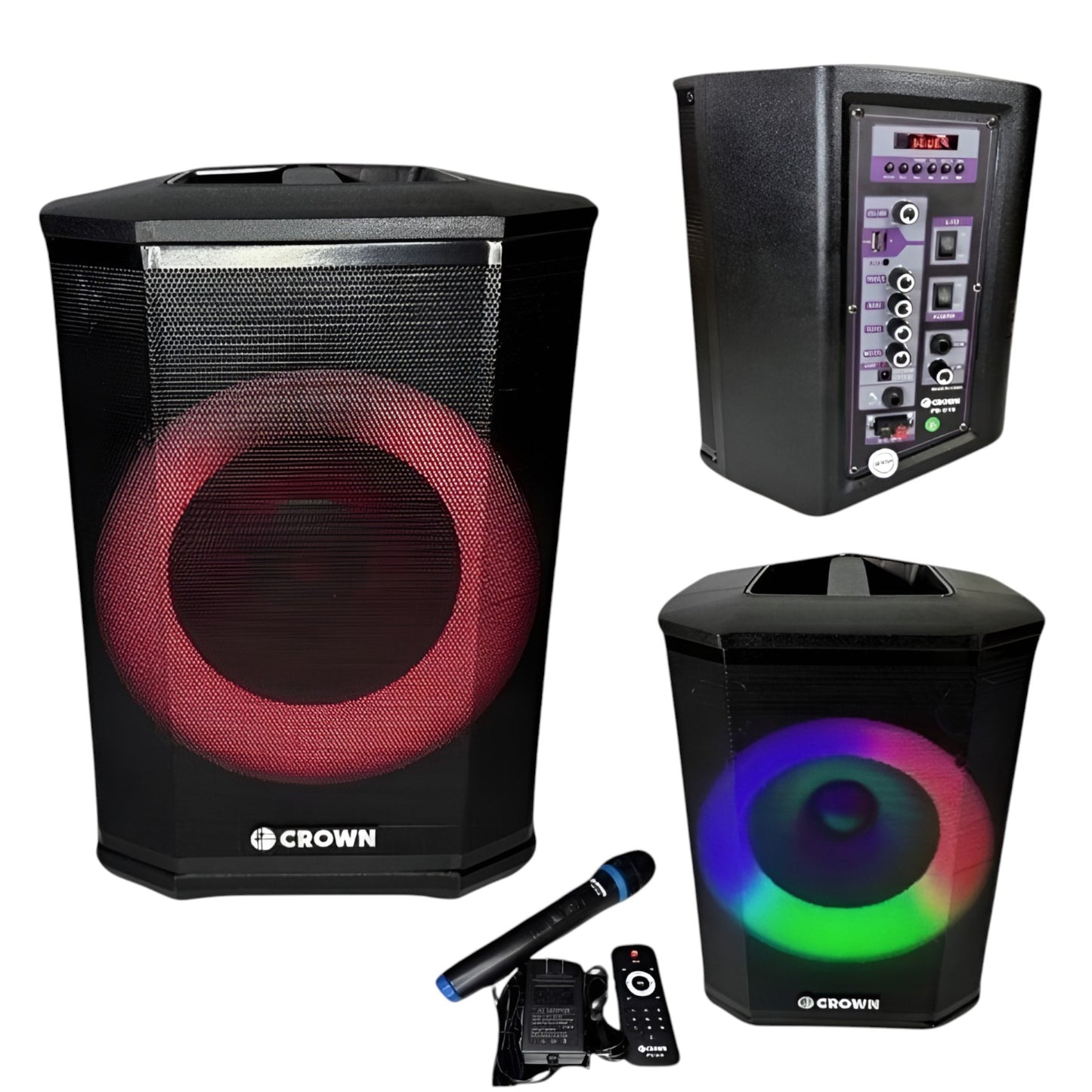 Crown 150W Portable Speaker 8 Inches Woofer 2 Way 4-8 Ohms 250x285x360mm PD-810 with Remote Control Wireless Mic and Rechargeable Battery