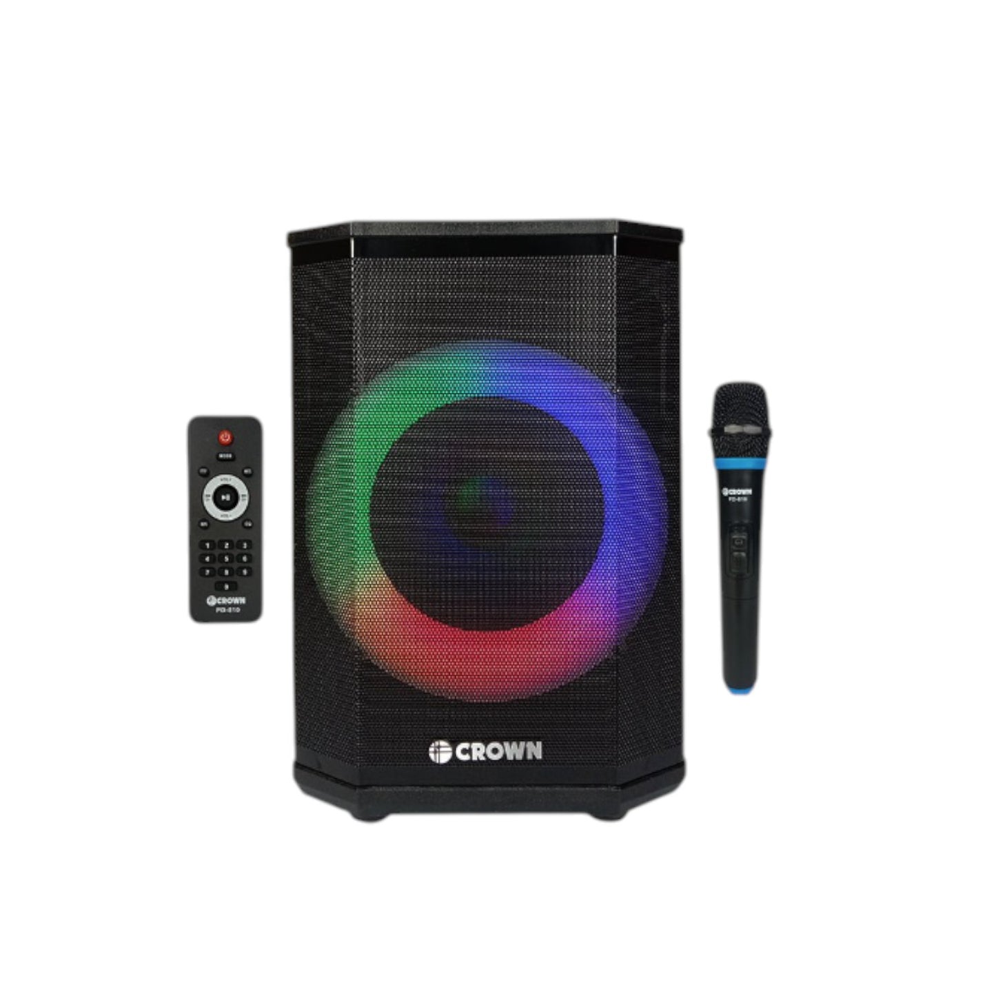 Crown 150W Portable Speaker 8 Inches Woofer 2 Way 4-8 Ohms 250x285x360mm PD-810 with Remote Control Wireless Mic and Rechargeable Battery