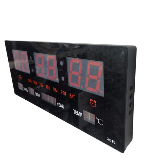 Digital wall clock 220V with large display showing date, time, and temperature for easy visibility