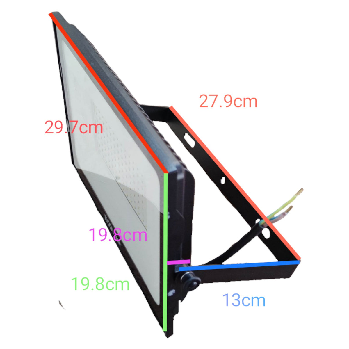 Measurement chart of a rectangular object with dimensions labeled in centimeters.