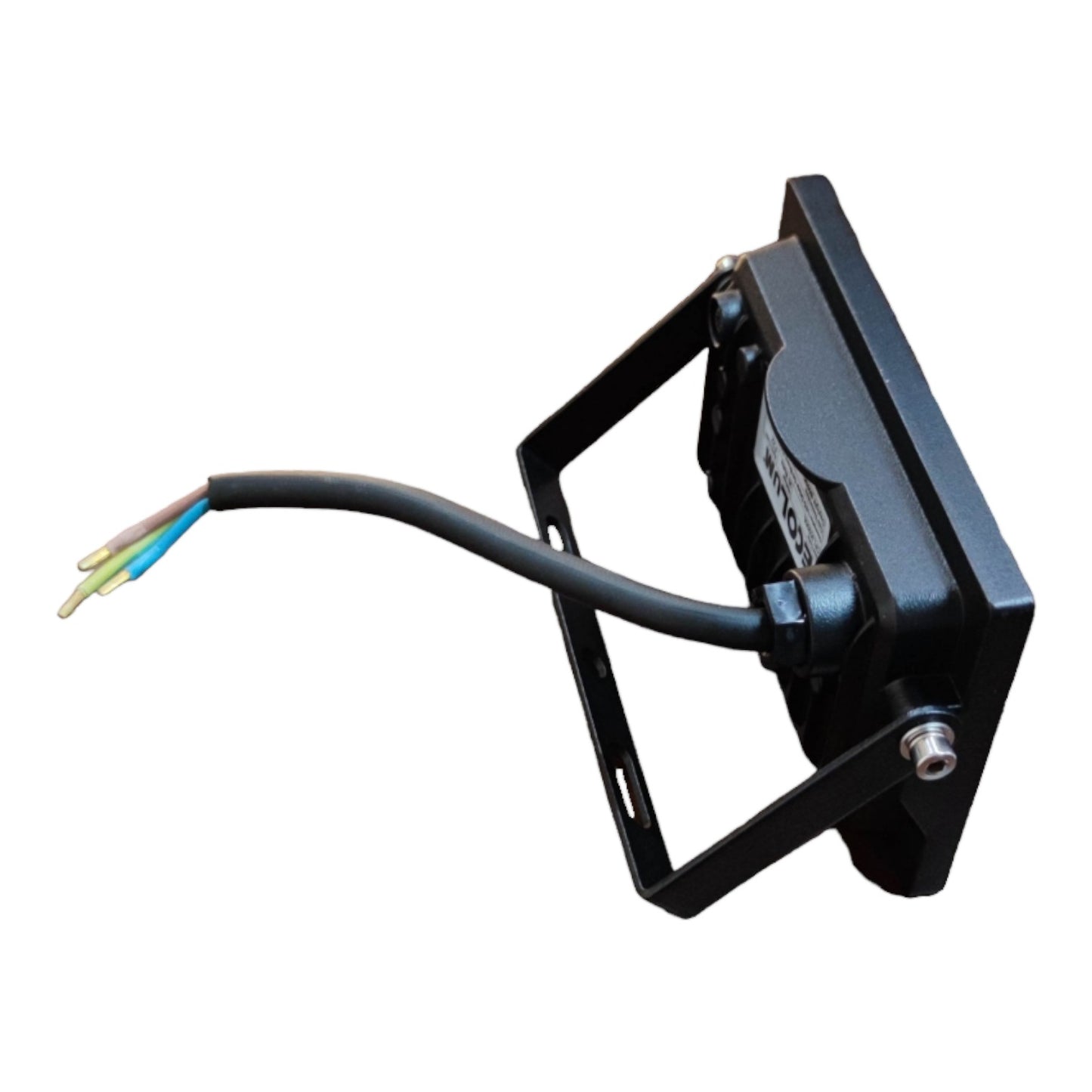 Black electronic component with wires on a white background
