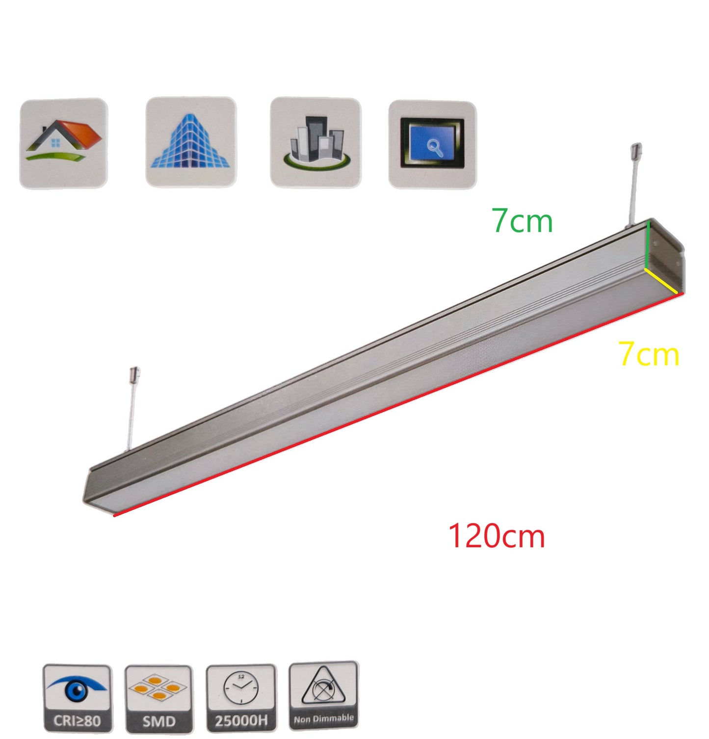 FSL 36W LED Linear Suspension Light 220V Daylight 6500K 2700 Lm Aluminum IP20 120 Beam Angle SSPL3C-36 1200mm x 70mm x 70mm Pendant Mounting
