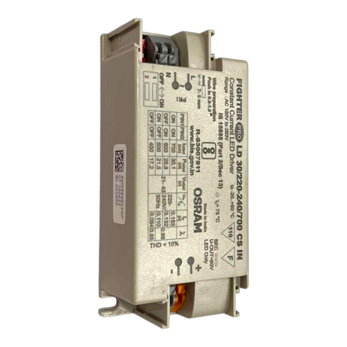 An Osram LED driver module, model LR 6888 Part 2840-0700 CS IN, featuring a beige metal casing with technical specifications printed on the side, set against a plain white background.