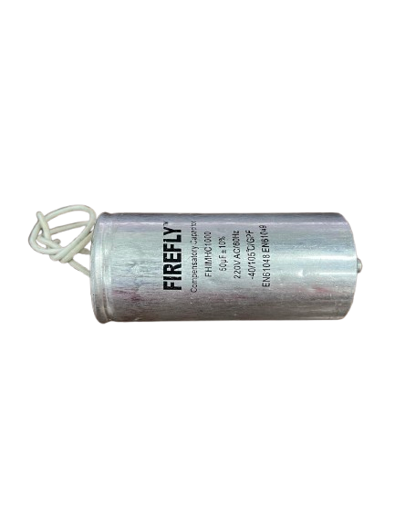 Firefly 1000W capacitor 220V in silver casing with wire leads for electrical applications