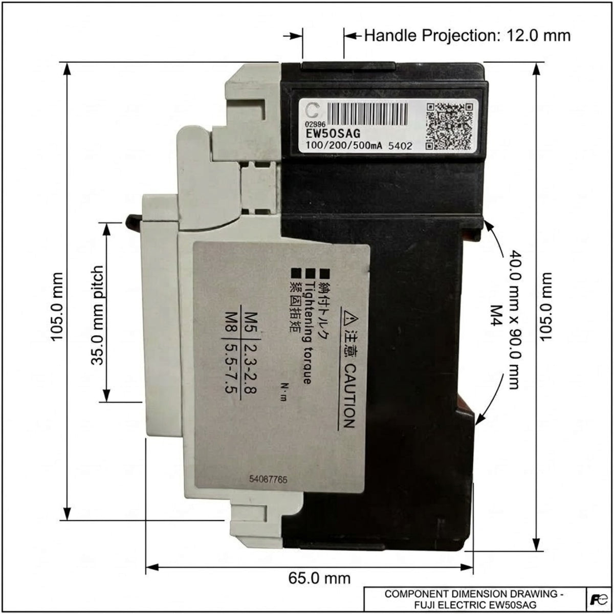 Fuji 15A 3P Earth Leakage Circuit Breaker 30mA 10KAIC 220V G Twin Breaker Series E EW50SAG-CE 3P 15A