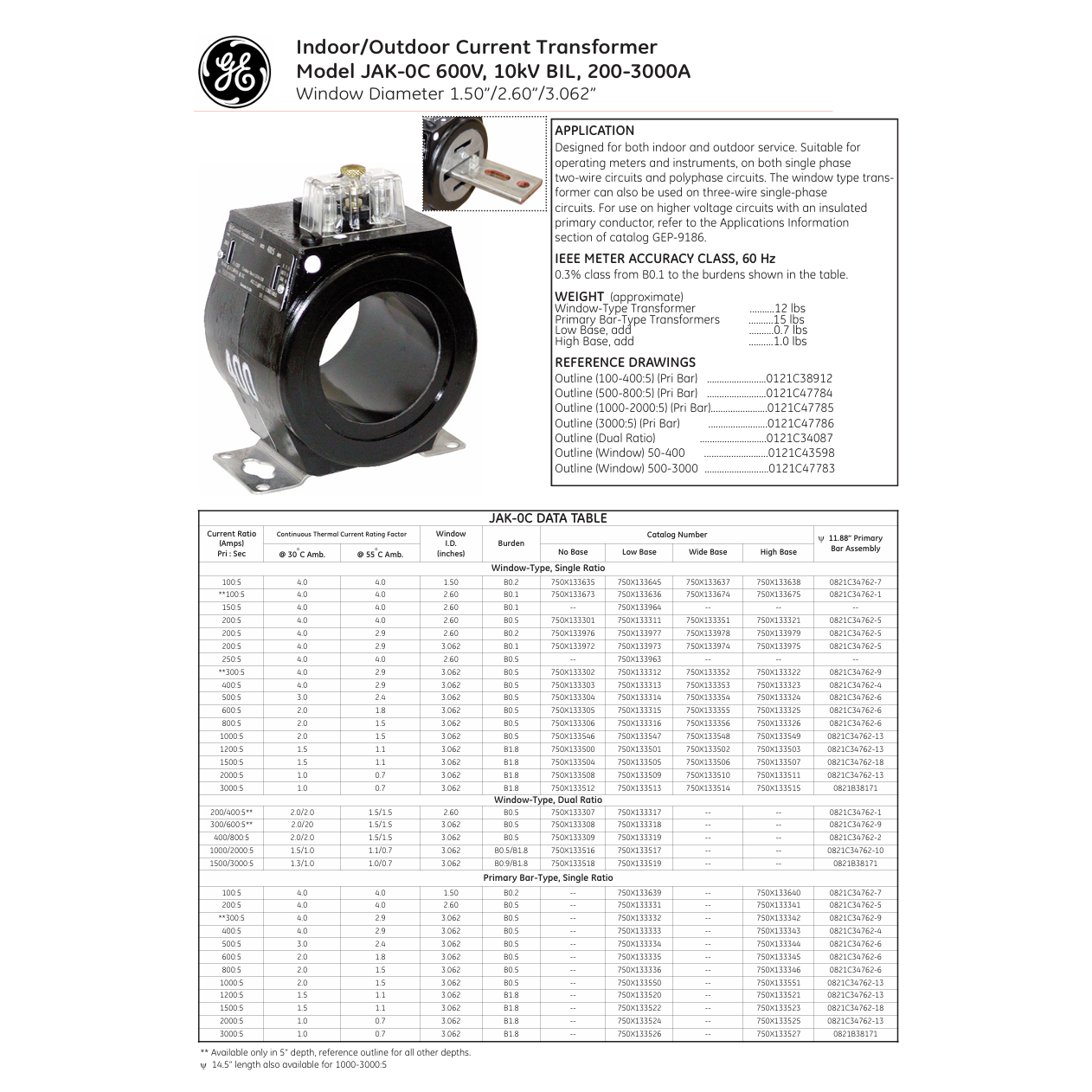 GE 500:5A Current Transformer JAK-0C With ERC Certification