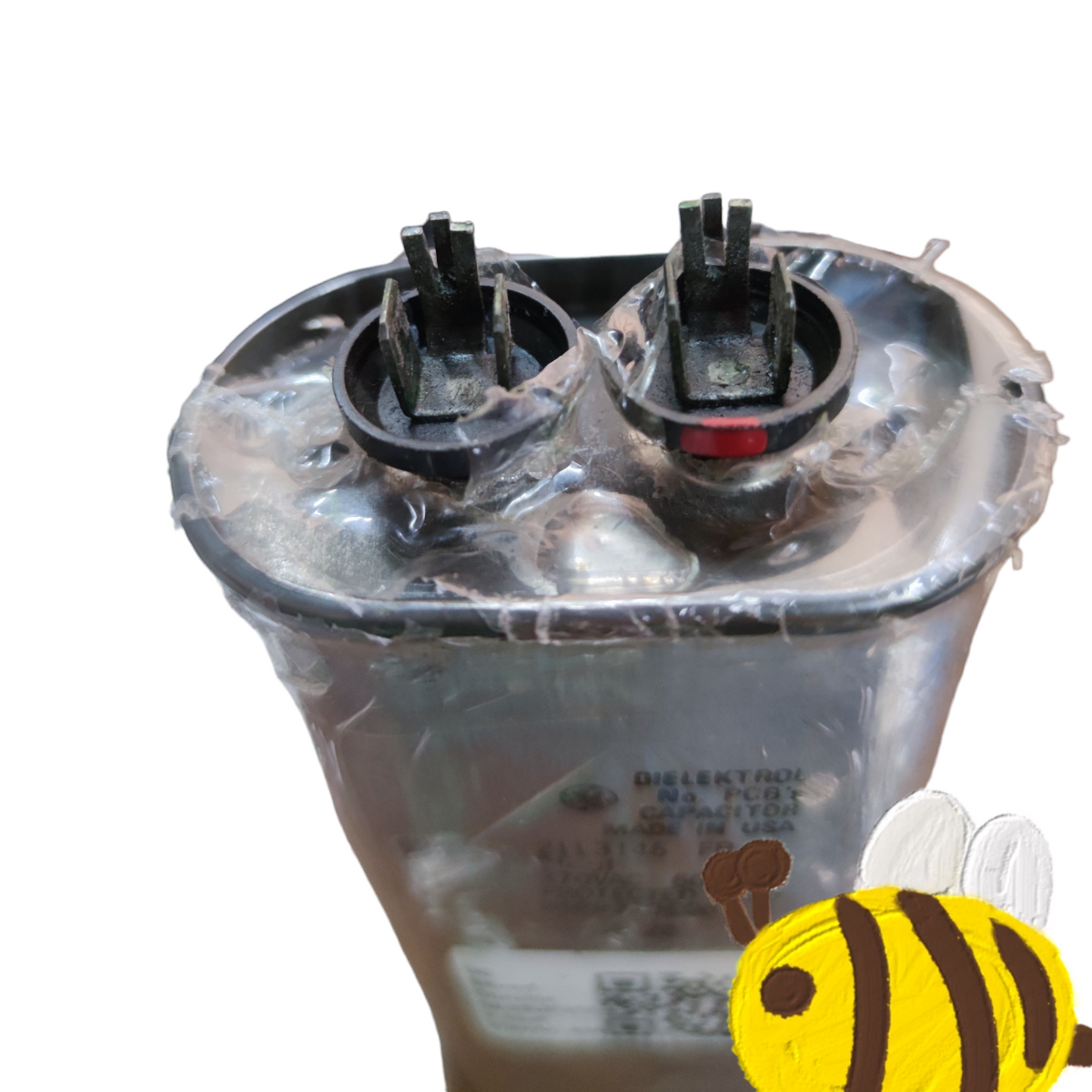 GE vintage dielektrol capacitor 25uf 370vac with dual terminals for electrical circuit applications
