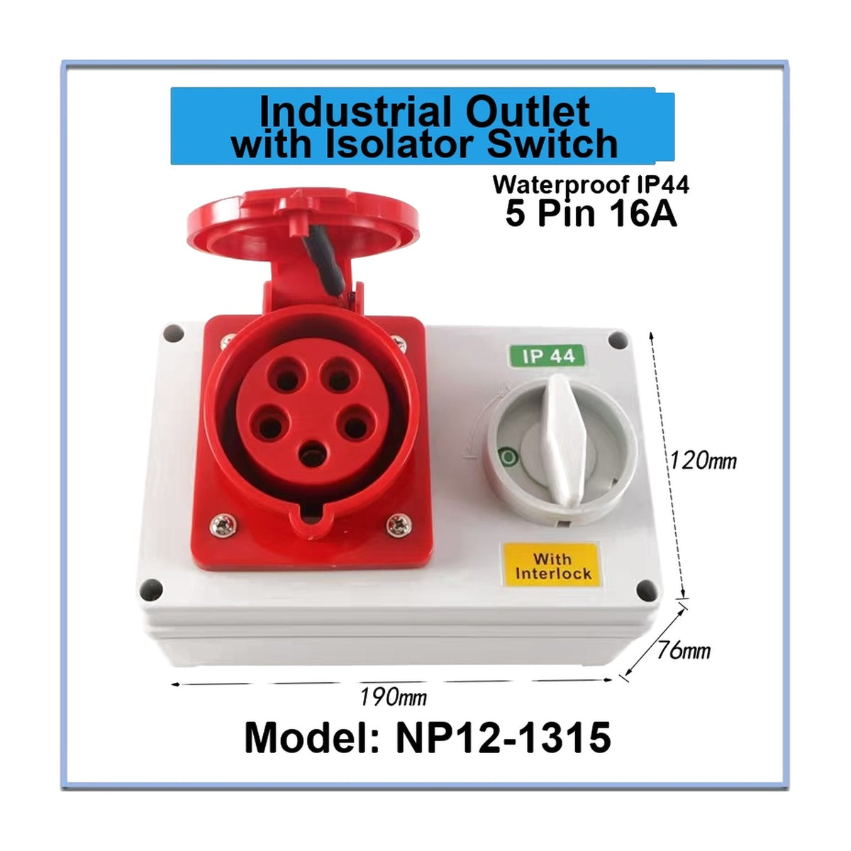 Grippes 16A 3P+E+N 415V AC 6H Industrial Outlet with Isolator Switch NP12-1315