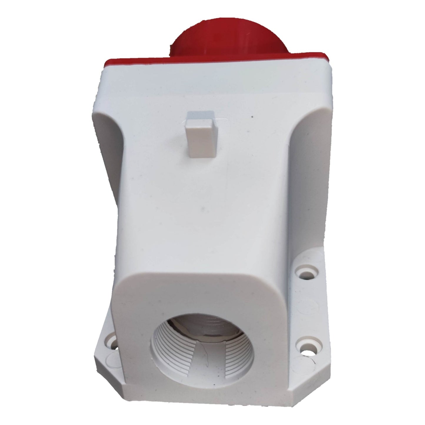 White and red mechanical component on a white background