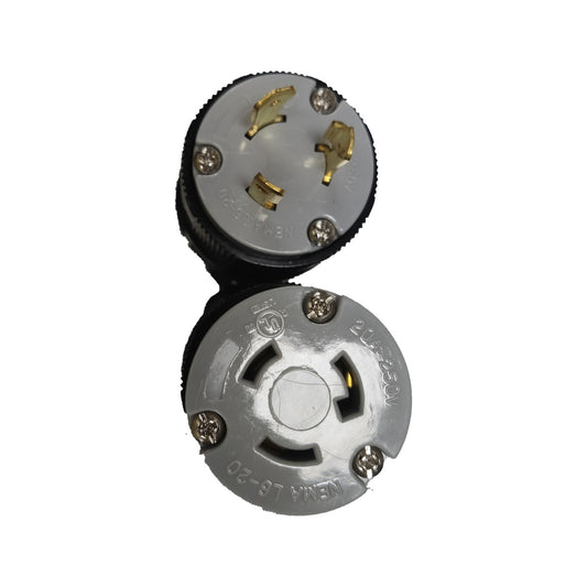 Grippes 20A Twist Lock Plug with Twist Lock Outlet Cord Connector Type 2P+E (3P) 250V (NEMA L6) BL620P with BL620C, Twistlock Plug and Outlet Cord Connector Type 20A 2P+E (3P) Electx Electrical Supply