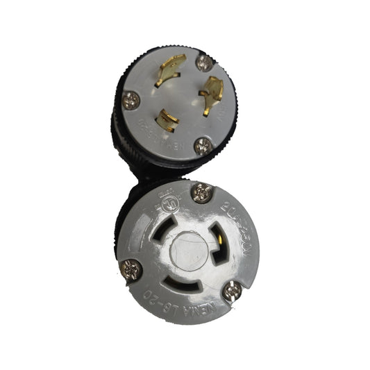 Grippes 20A Twist Lock Plug with Twist Lock Outlet Cord Connector Type 2P+E (3P) 250V (NEMA L6) BL620P with BL620C, Twistlock Plug and Outlet Cord Connector Type 20A 2P+E (3P) Electx Electrical Supply