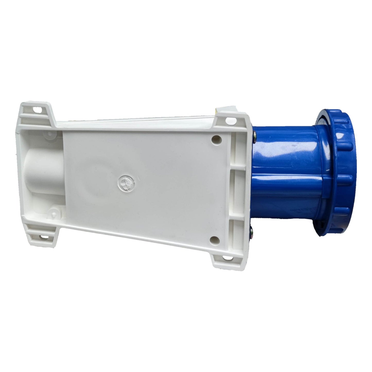 Mechanical component with blue and white parts on a white background
