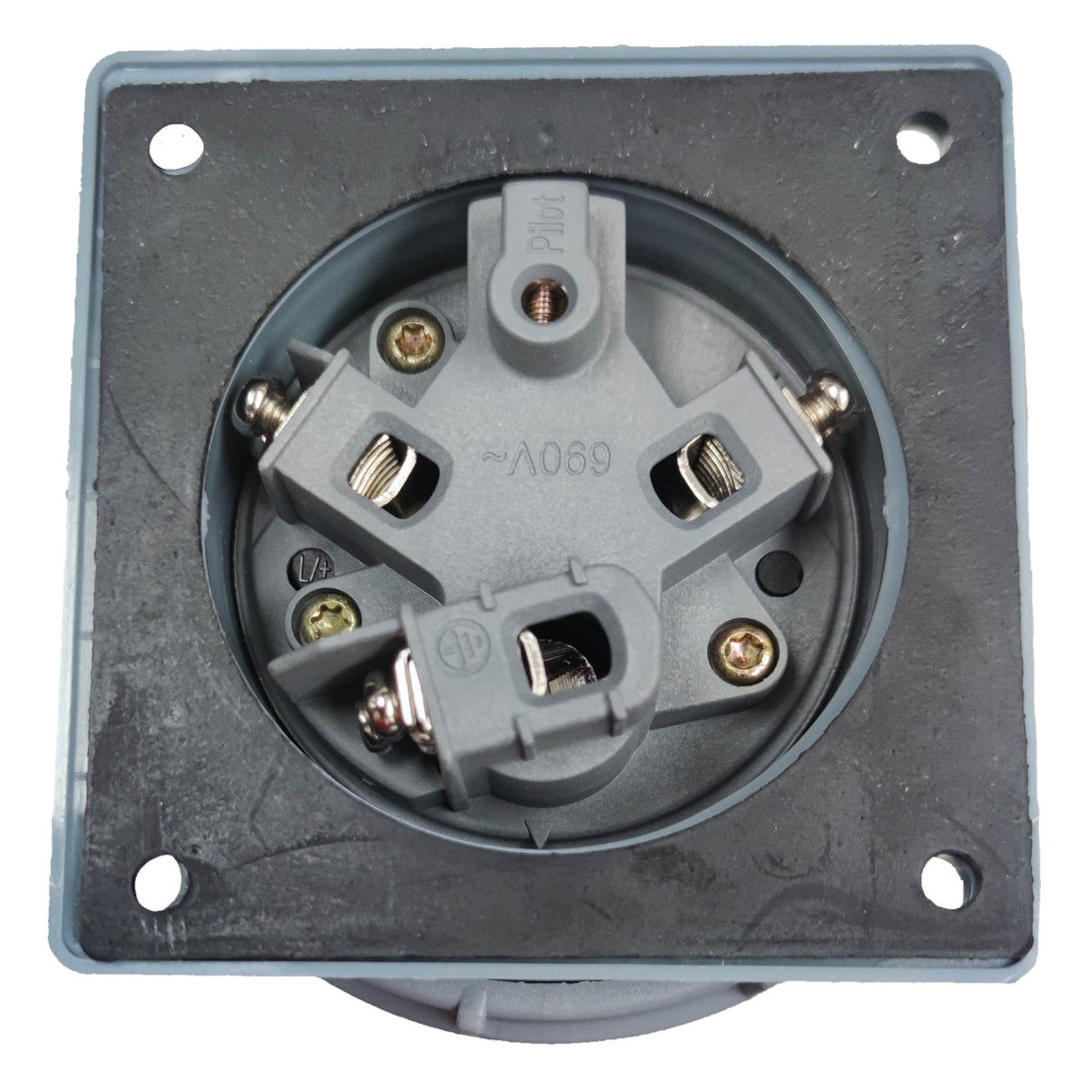 Gray electrical socket on a white background