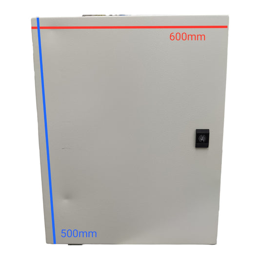 Rectangular metal box with dimensions 500mm and 600mm on a white background