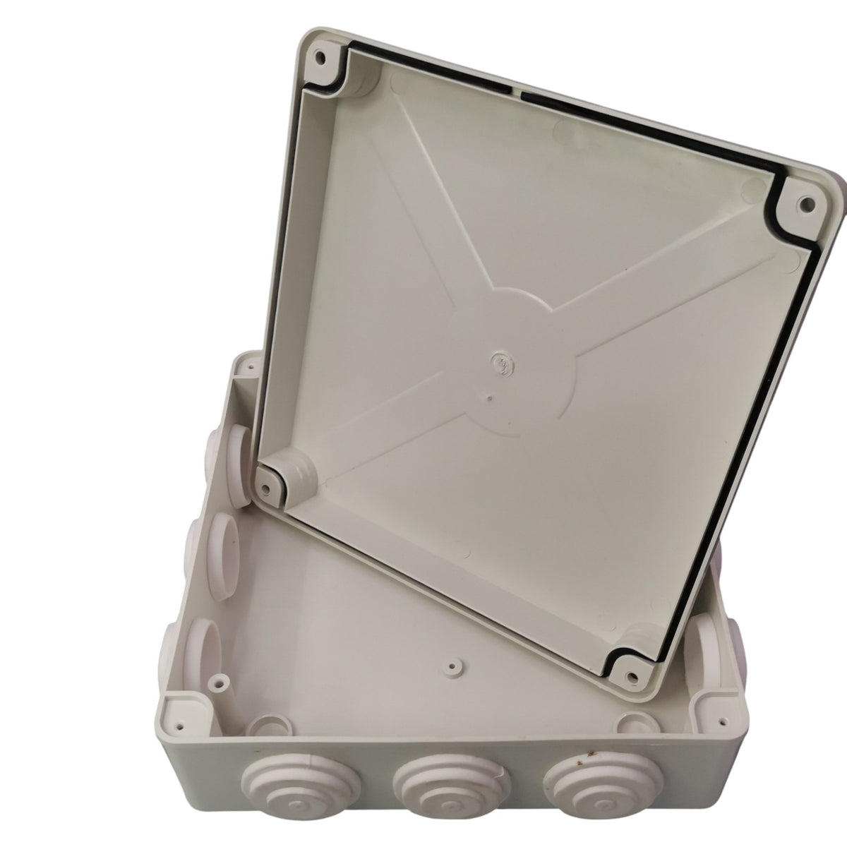 Grippes PVC Box 200x200x80 O Type, Junction Box Big, Plastic Box, Plastic Box - front view