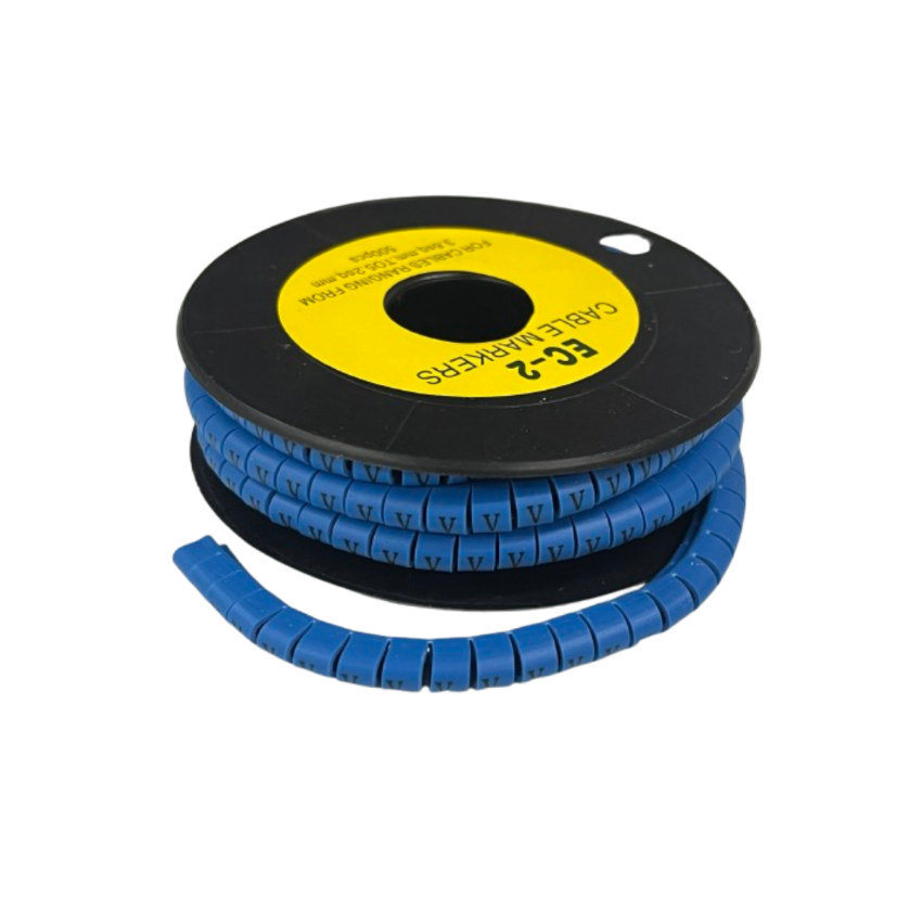 Grippes (V) Cable Marker 3.6mm to 5.2mm Color Blue 1roll 500pcs EC-2B Wire Tagging
