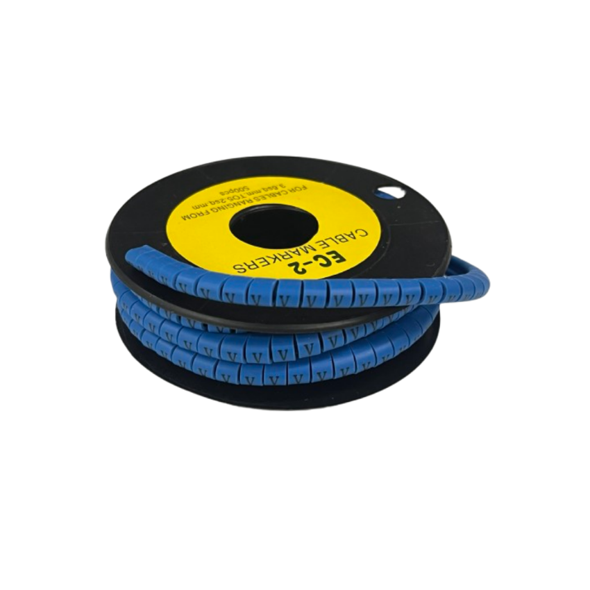 Grippes (V) Cable Marker 3.6mm to 5.2mm Color Blue 1roll 500pcs EC-2B Wire Tagging