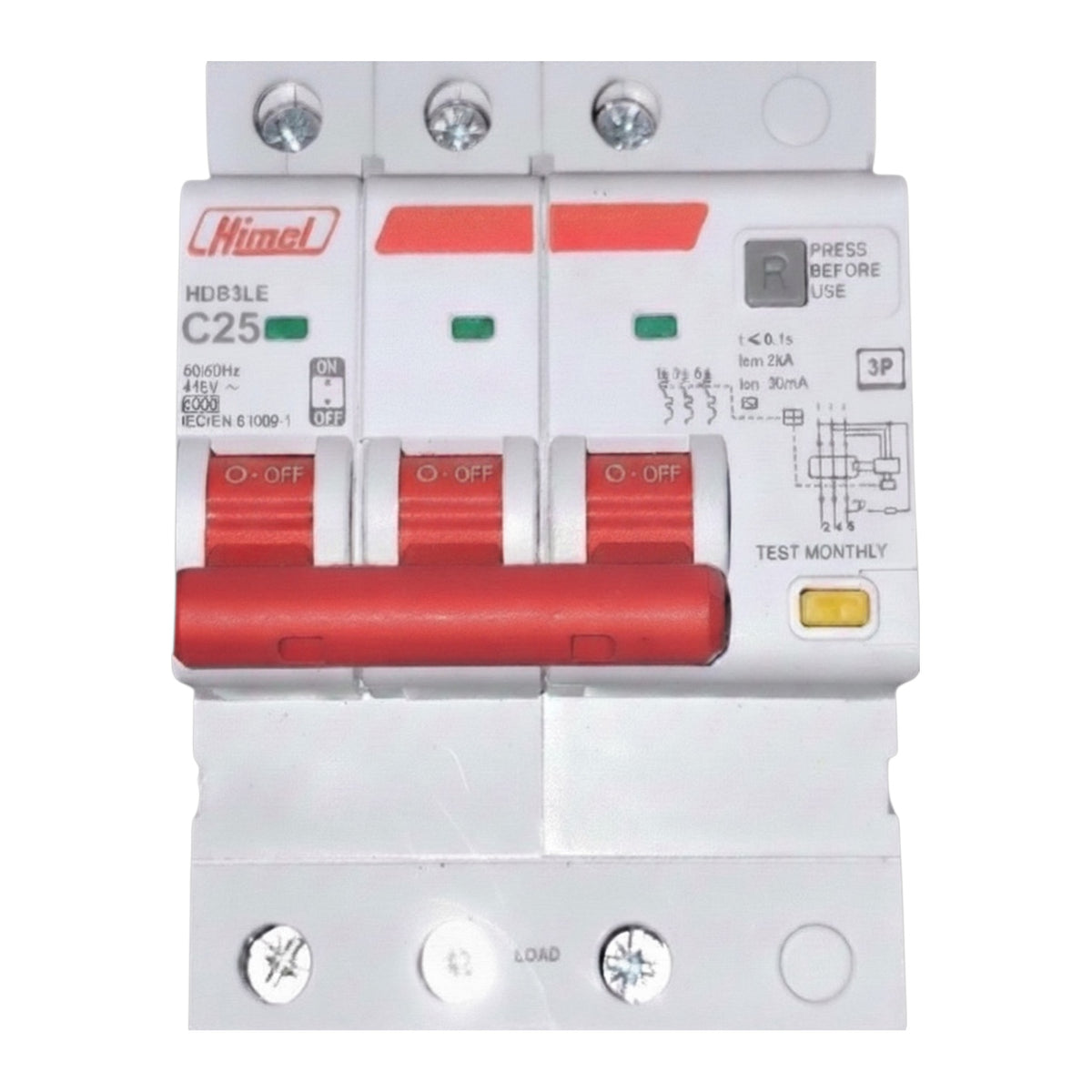 Himel 25A 3P+N 30mA 6 KAIC 220V Residual Current Operated Circuit Breaker RCBO with Overload Protection HDB3LE3C25